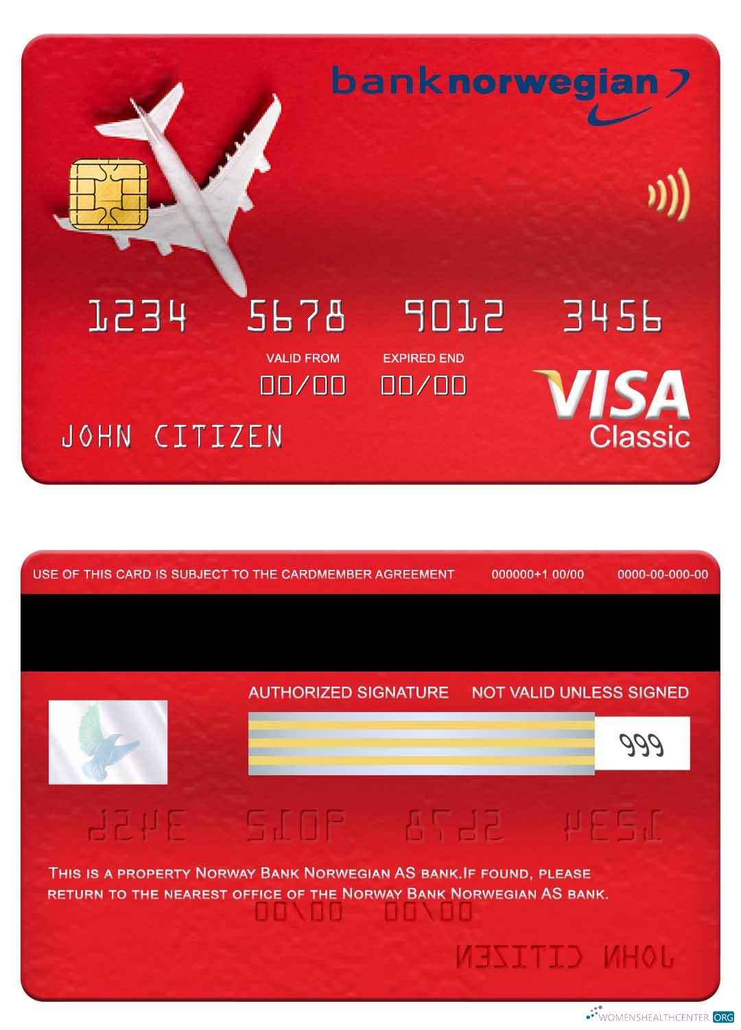 Download Norway Bank Norwegian AS bank visa classic card Photoshop template